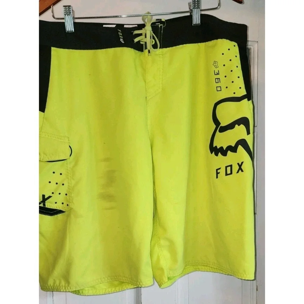 Vintage Fox Racing Mens 38 Board Shorts Flourescent Yellow Motocross Dirt Bike A